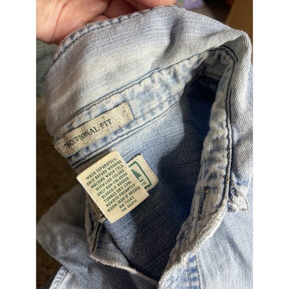 VINTAGE LL Bean Shirt Blue Denim Long Sleeve Casual Distressed Mens Large Tall - Picture 5 of 7